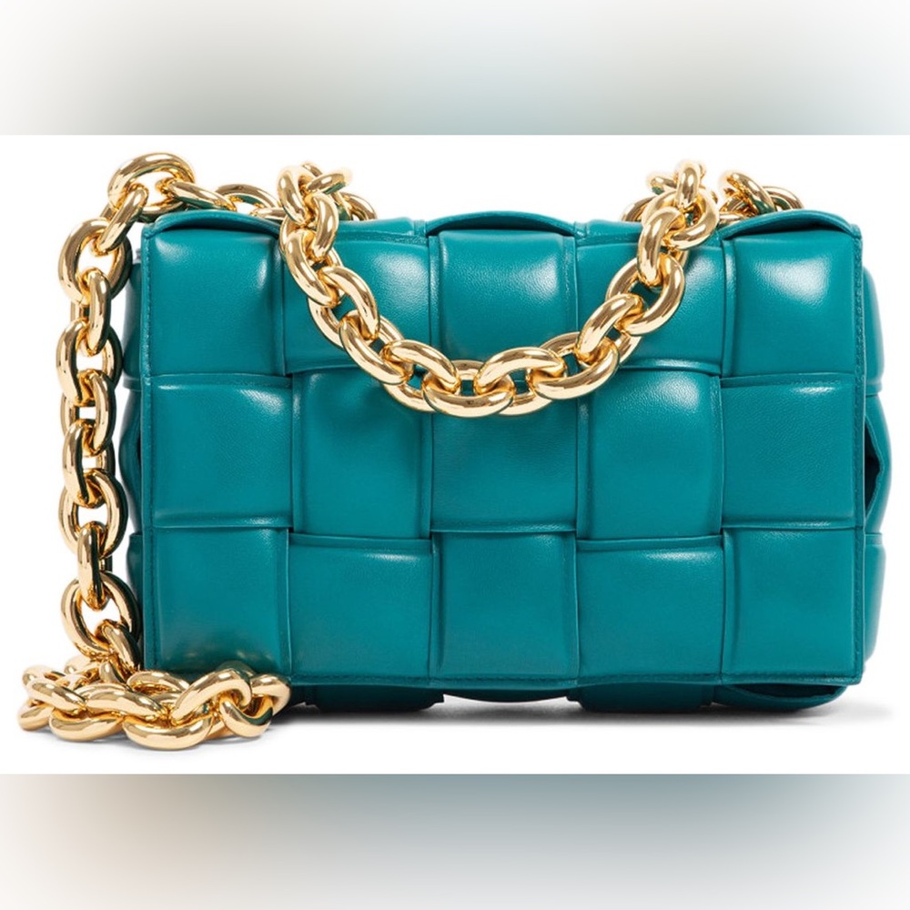 BOTTEGA VENETA MALLARD INTRECCIATO LEATHER CHAIN CASETTE BAG